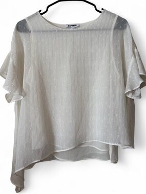 Express Ivory Asymmetric Sheer Flutter Sleeve Blouse
